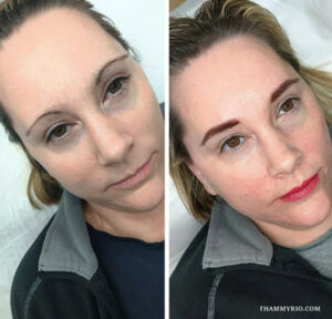 Eyebrows and lips permanent makeup before after transformation for a natural face enhancement.