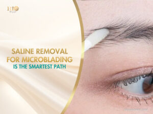 A person receiving saline removal for microblading on eyebrows at Rio Beauty Spa.