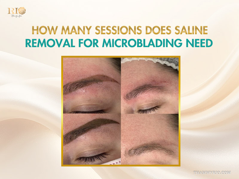 Comparison of eyebrow appearance before and after saline removal for microblading sessions.