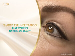 Close up of a flawless shaded eyeliner tattoo that enhances natural eye beauty.