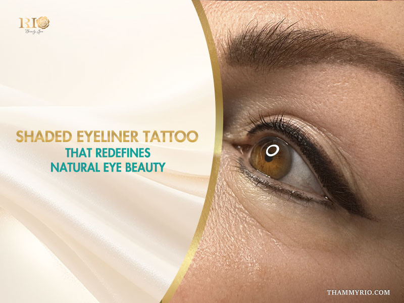 Close up of a flawless shaded eyeliner tattoo that enhances natural eye beauty.