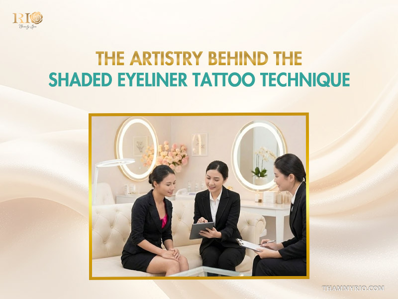 Professional consultation for shaded eyeliner tattoo technique at Rio Beauty Clinic.