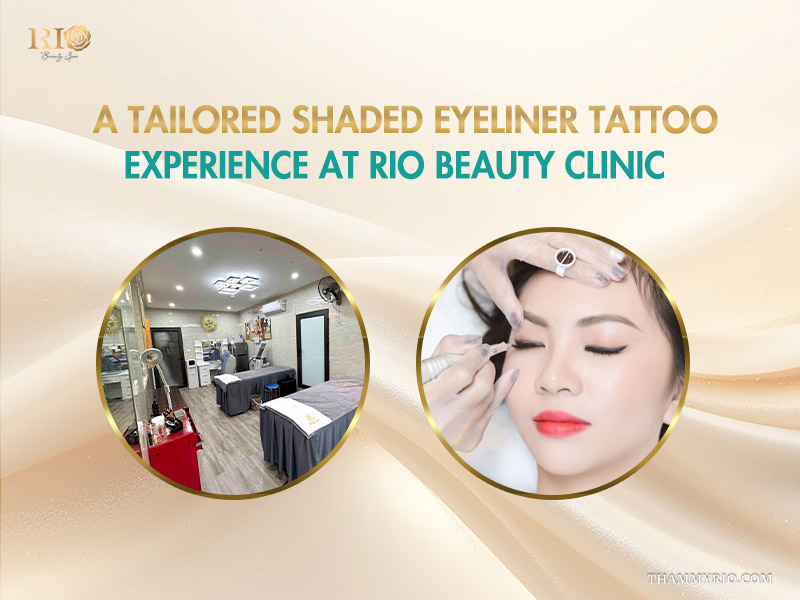Professional shaded eyeliner tattoo procedure and clinic interior at Rio Beauty Clinic.