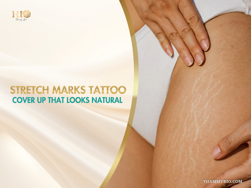 Close-up of white stretch marks on a woman's thigh before a stretch marks tattoo cover up procedure.