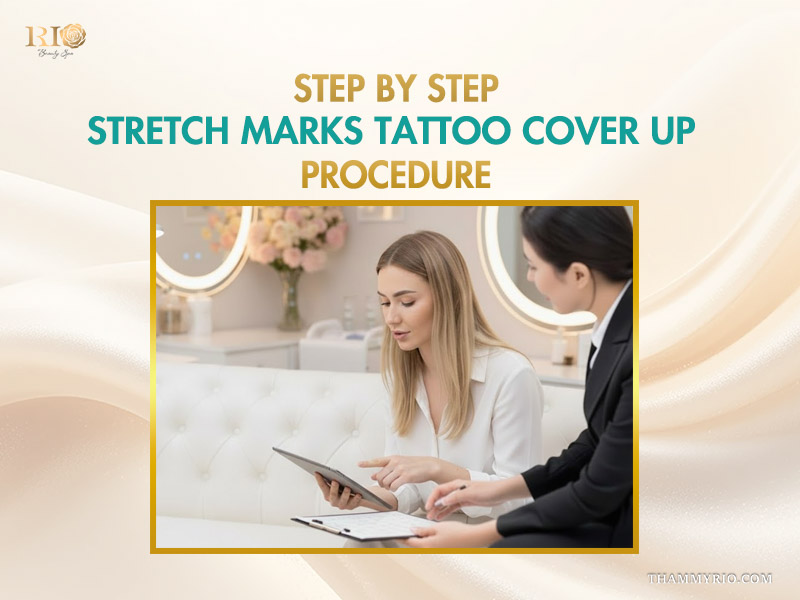 Professional consultation for a stretch marks tattoo cover up procedure at Rio Beauty Spa.