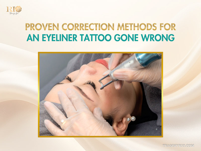 Professional laser removal treatment for a tattoo eyeliner gone wrong at a beauty spa.