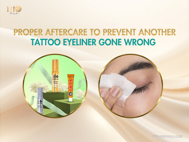 Professional aftercare products and eye cleaning to prevent tattoo eyeliner gone wrong.