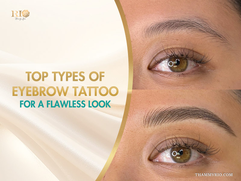 Comparison of natural eyebrow vs. microblading results. Types of eyebrow tattoo techniques on display.