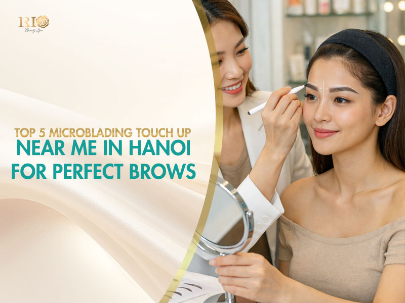 artist performing microblading touch up near me for perfect brows in hanoi