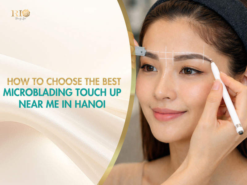 expert measuring eyebrows for microblading touch up near me in hanoi