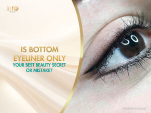 Professional permanent makeup showing the result of bottom eyeliner only on a client's eye.