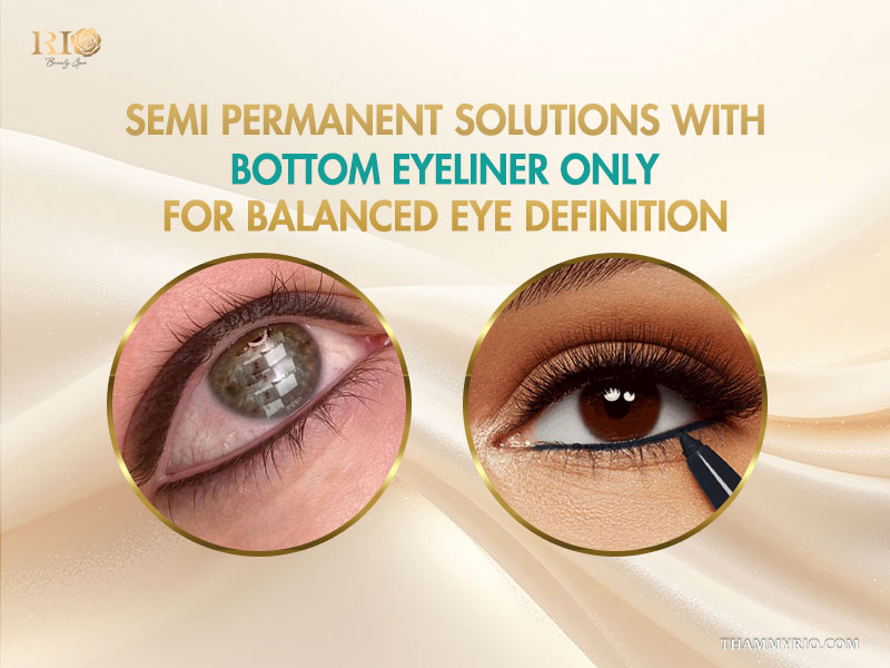 Semi permanent makeup examples of bottom eyeliner only for balanced eye definition.