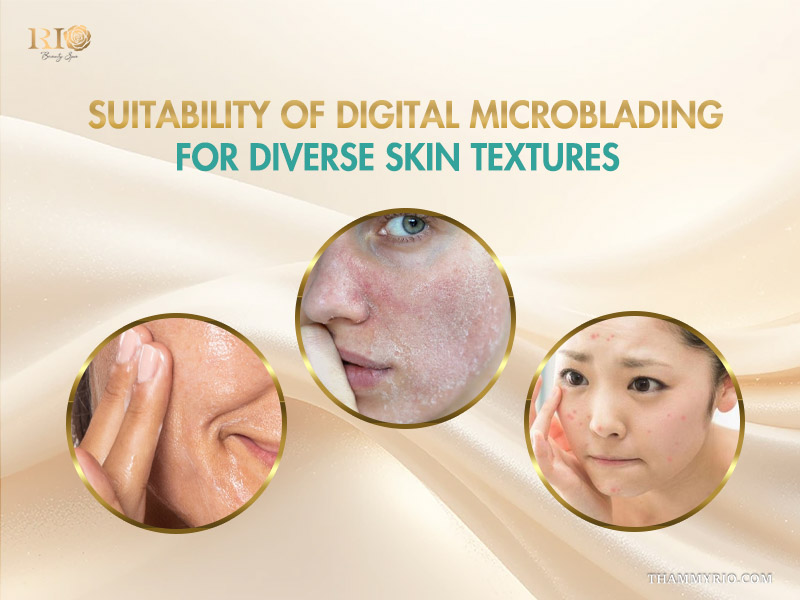 Comparison of oily, dry, and acne-prone skin types for Digital Microblading suitability.