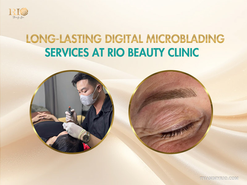 Professional artist performing digital microblading and the long-lasting healed result on a client.