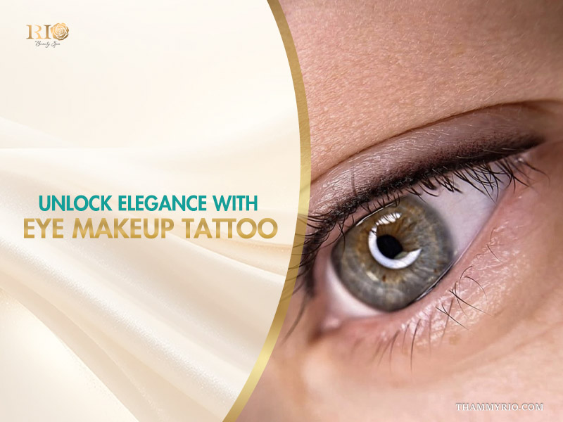 A close up shot of a professional eye makeup tattoo showing a precise eyeliner procedure.