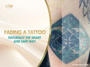 A comparison showing the process of fading a tattoo naturally and safely on skin.