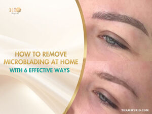 Woman's eyebrows before and after using methods on how to remove microblading at home.