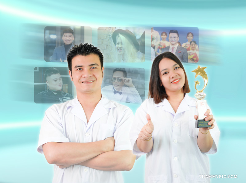 Rio Beauty Clinic experts showcasing award and certifications for natural-looking hybrid brows in Hanoi.