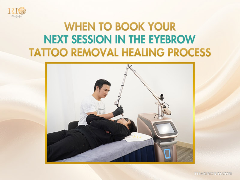 A professional technician performing a follow-up session as part of the laser eyebrow tattoo removal healing process.
