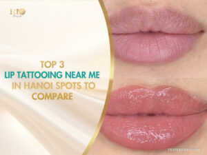 Before and after comparison of lip tattooing near me in Hanoi at Rio Beauty Spa.