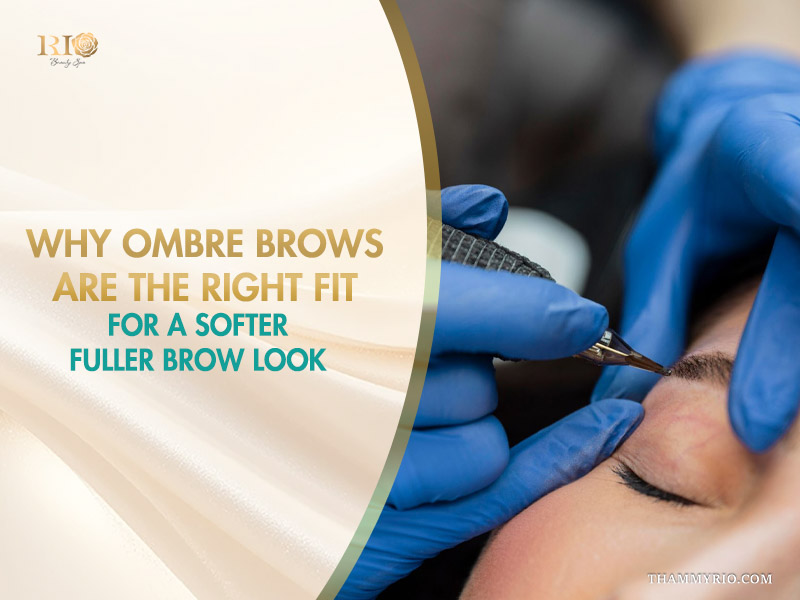 A close-up view of the Ombré Brows application process, showcasing how the artist creates a soft, full-powder brow look, which is available now.