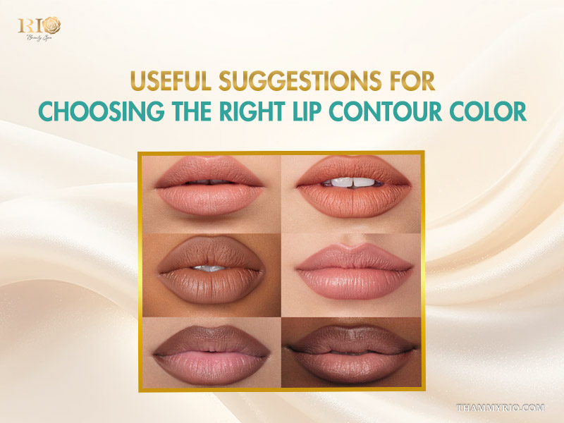 Professional results of permanent lip liner near me in Hanoi showing various natural lip contour colors.