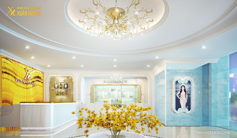 Modern reception area at Xuan Huong Cosmetic Hospital for permanent lip liner near me in Hanoi.