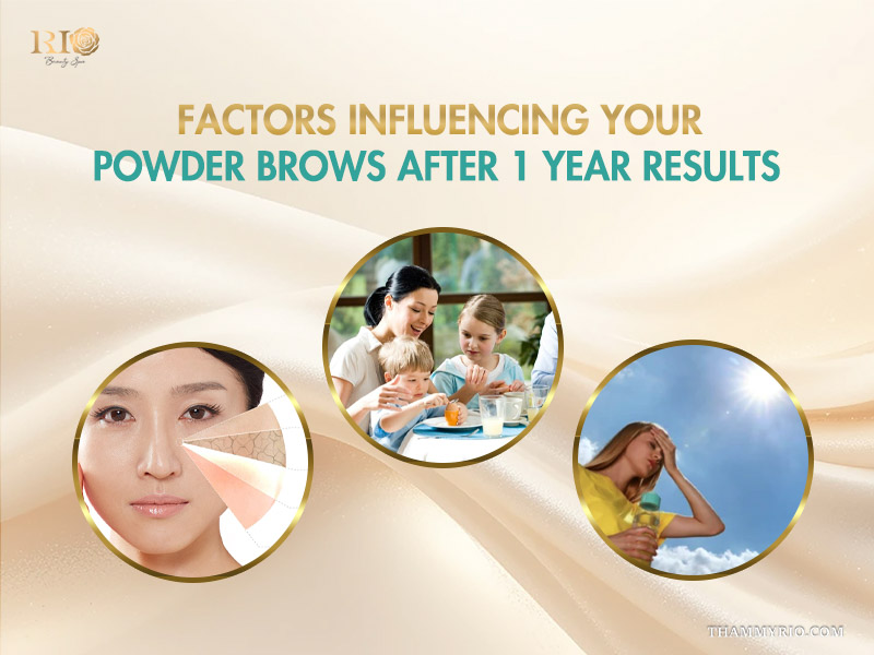 Infographic showing skin type diet and sun exposure as factors influencing powder brows after 1 year results