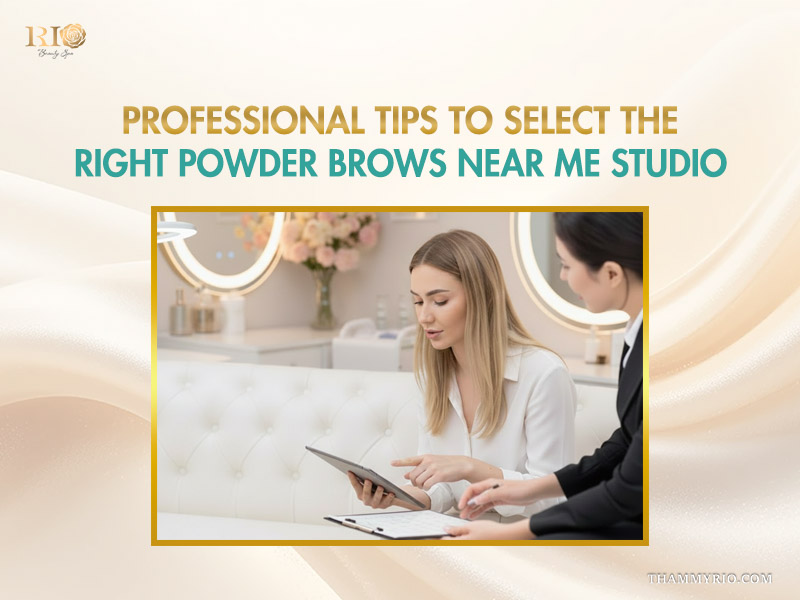 Professional consultation for powder brows near me in Hanoi at Rio Beauty Spa with an expert technician.