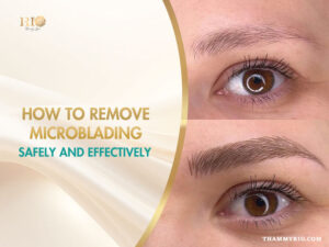 Comparison of eyebrows before and after the removal of microblading process at Rio Beauty Spa.