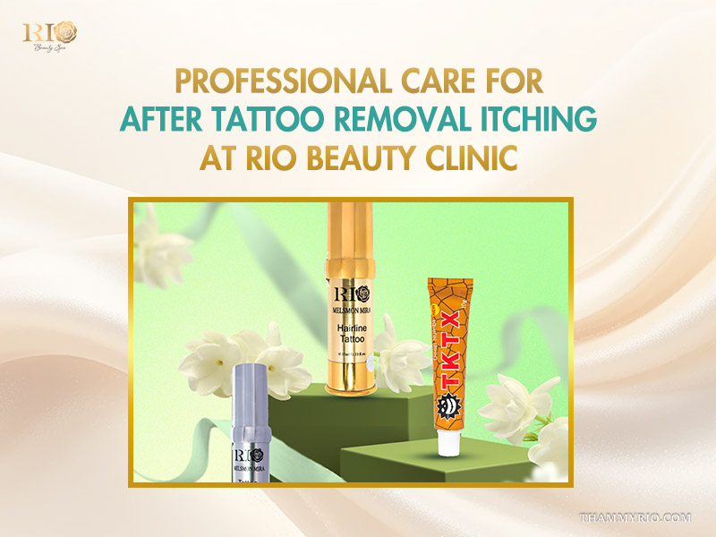 Professional care products for tattoo removal itchy relief at Rio Beauty Clinic.