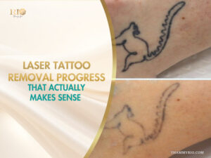 Laser tattoo removal progress results for a fine-line squirrel tattoo at Thẩm Mỹ Rio Beauty Clinic.