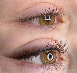 Upper eyeliner tattoo with winged ombré effect before and after results