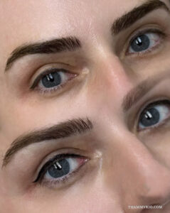 Close up result of a sharp and natural upper eyeliner tattoo