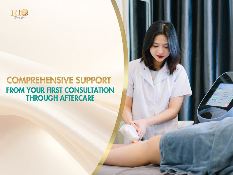 A foreign female client relaxes in a cozy room during a laser underarm hair removal treatment at Rio Beauty Clinic.