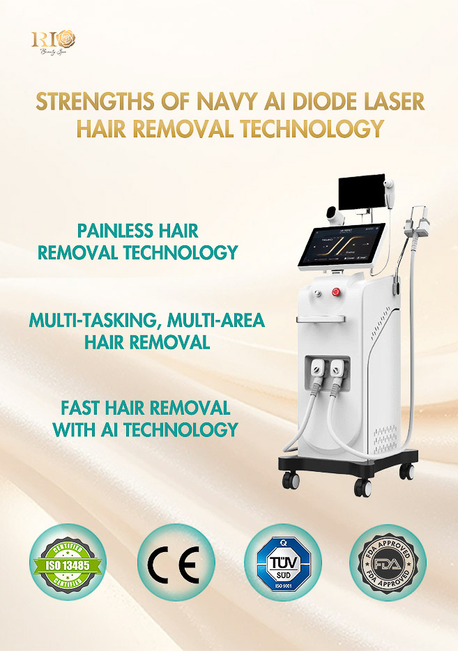 Navy Ai Diode Laser: A core technology in the Rio Alpha Erase AI system at Rio Beauty Clinic.