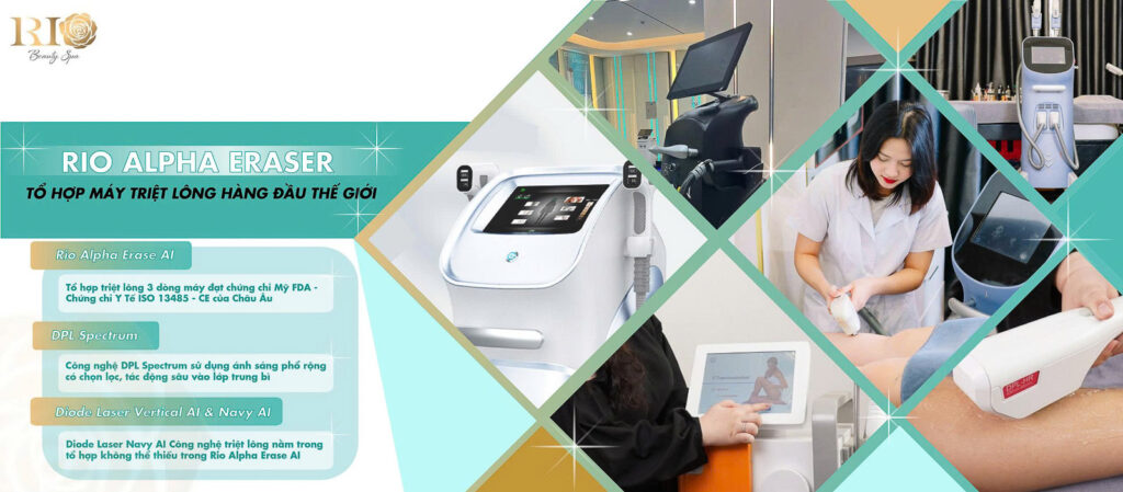 Hệ thống bộ ba laser Rio Alpha Eraser AI, tiên phong trong công nghệ triệt lông laser thế hệ mới tại Rio Beauty Clinic.