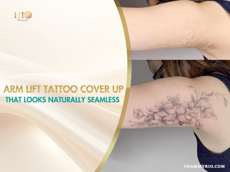 Before and after arm lift tattoo cover up results on a scarred arm.