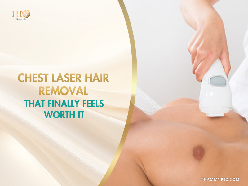 Professional chest laser hair removal procedure being performed on a male client at Rio Beauty Spa.