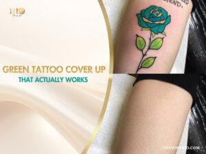 Laser treatment on a green rose tattoo to prepare for a successful green tattoo cover up process.