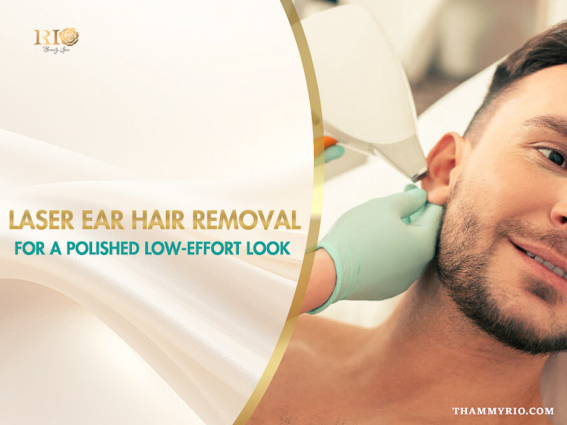 A man receiving a laser ear hair removal treatment at Rio Beauty Clinic to get a polished look.