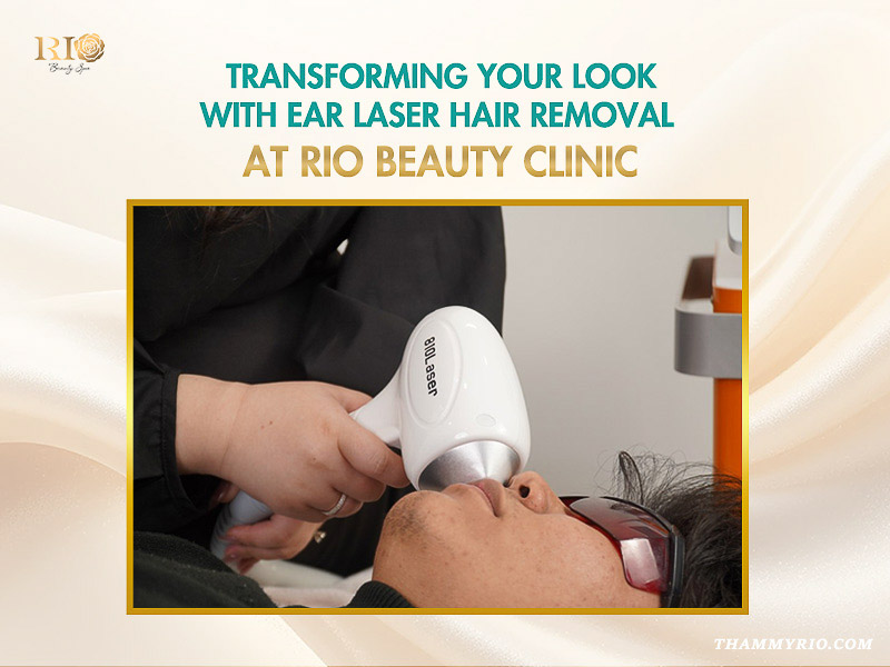 A client undergoing a professional laser ear hair removal session at Rio Beauty Clinic to transform their look.