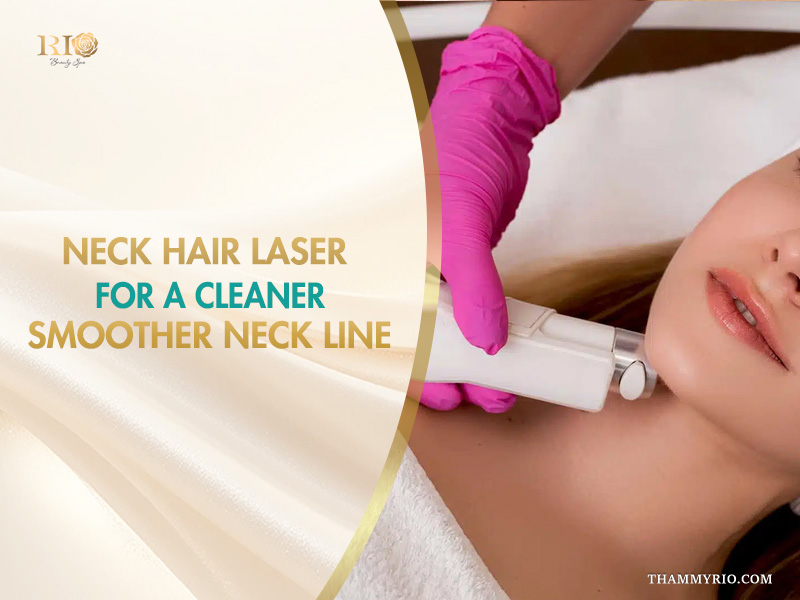 A woman receiving a neck hair laser treatment at Rio Beauty Spa for a smoother neckline.