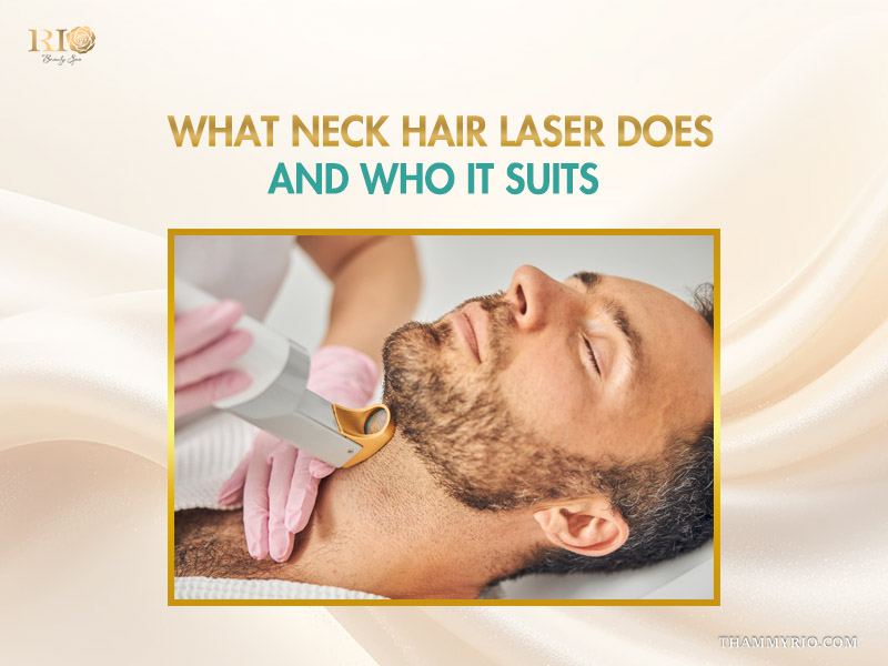 A man with a beard receiving a neck hair laser treatment to shape his beard line.