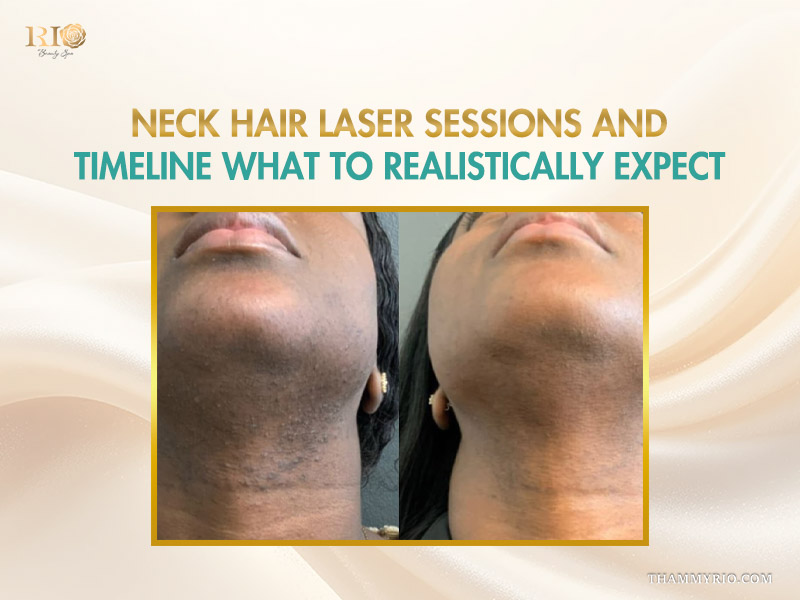 Before and after comparison of a woman showing successful neck hair laser treatment results.