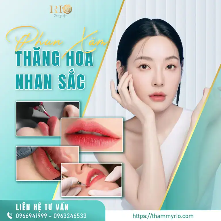 Vibrant, long-lasting high-end permanent lip tattoo in Vietnam using premium imported pigments at Rio Beauty Clinic.
