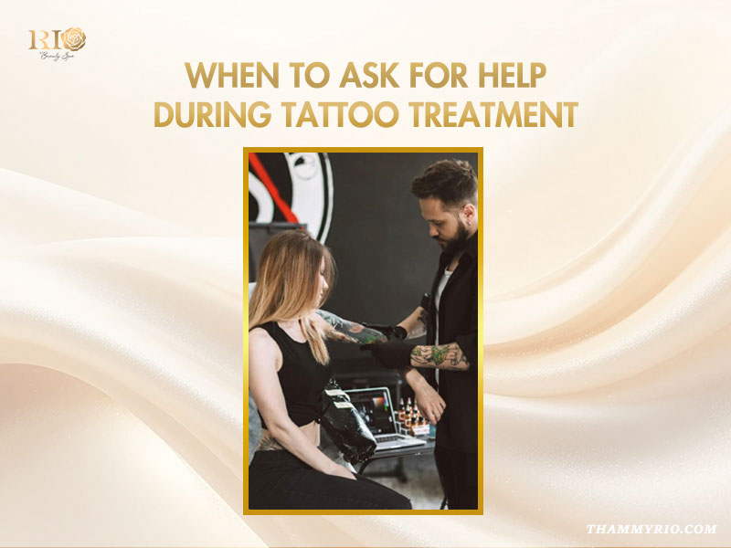 A professional artist consulting a client on treating new tattoo for safety and healing.