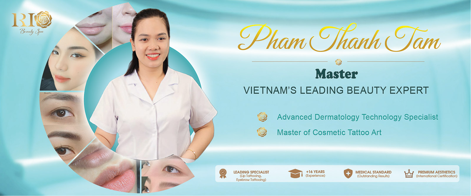 Expert Pham Thanh Tam performing a professional eyebrow tattoo at Rio.
