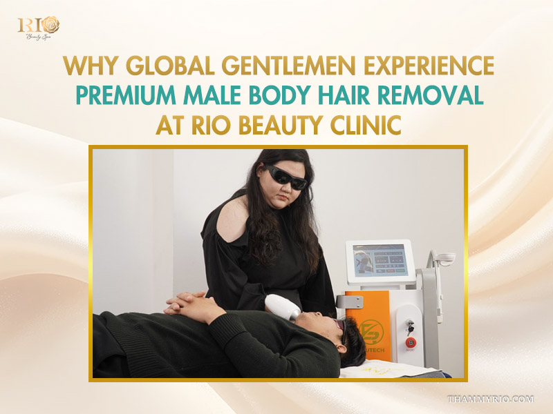 An expert using Rio Alpha Erase AI technology to perform safe body hair removal for men at a clinic.