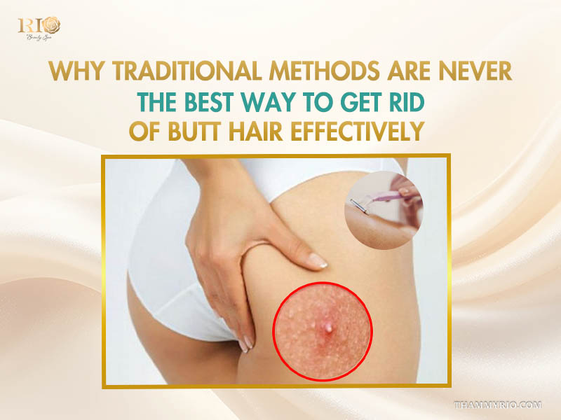 Close up of skin irritation and a razor compared to regular skin to show risks of shaving butt hair.